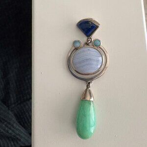 Whitney Kelly 925 Silver Multi Gemstone Pendant Lapis Agate Larimar Chalcedony